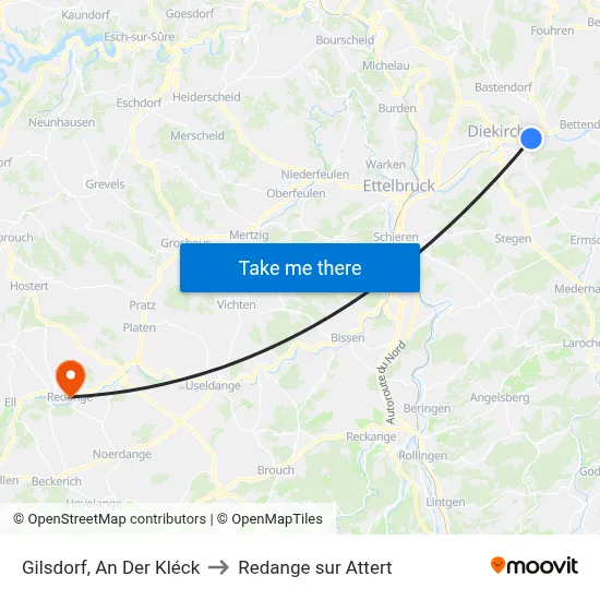 Gilsdorf, An Der Kléck to Redange sur Attert map