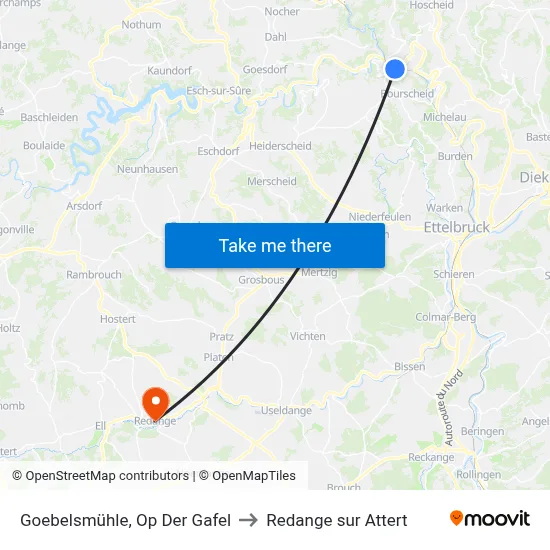 Goebelsmühle, Op Der Gafel to Redange sur Attert map