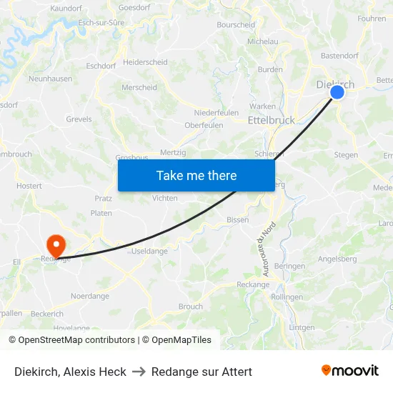 Diekirch, Alexis Heck to Redange sur Attert map