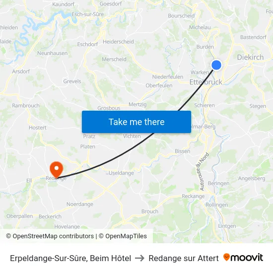 Erpeldange-Sur-Sûre, Beim Hôtel to Redange sur Attert map