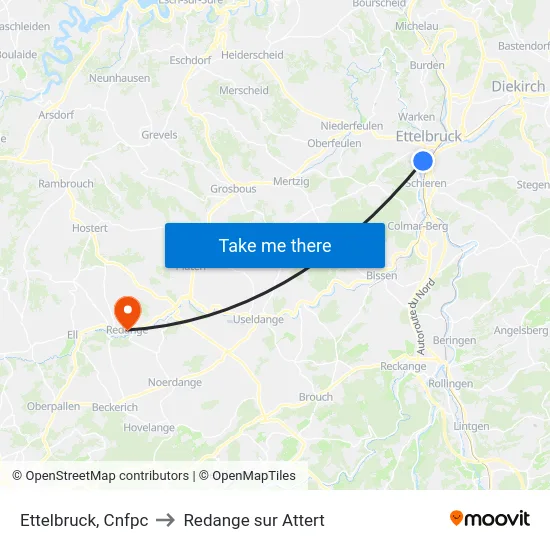 Ettelbruck, Cnfpc to Redange sur Attert map