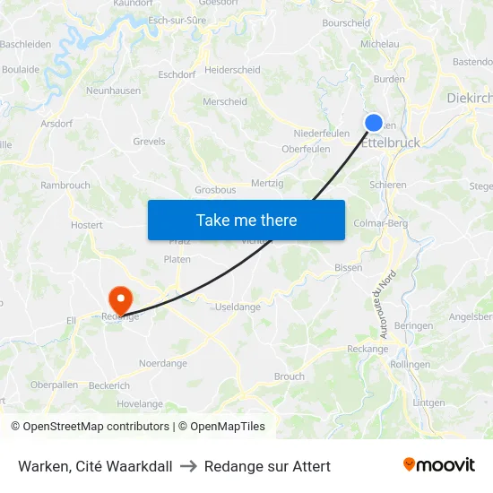 Warken, Cité Waarkdall to Redange sur Attert map