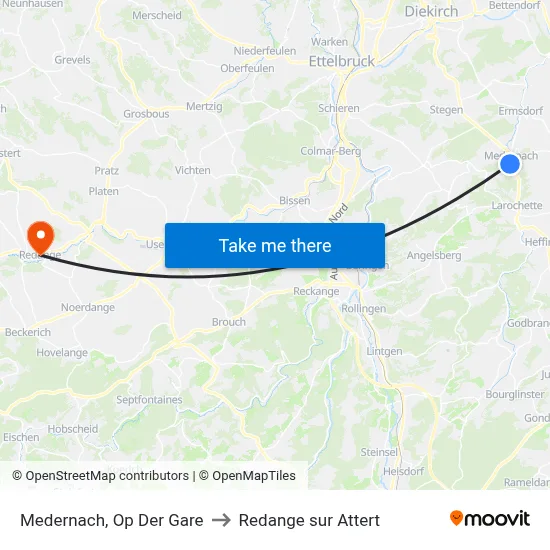 Medernach, Op Der Gare to Redange sur Attert map