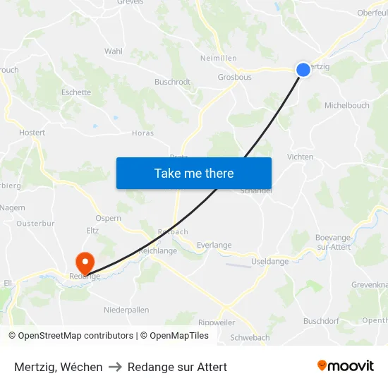 Mertzig, Wéchen to Redange sur Attert map