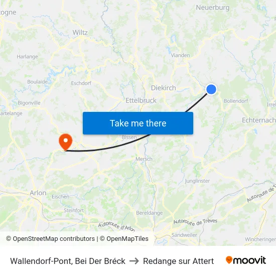 Wallendorf-Pont, Bei Der Bréck to Redange sur Attert map