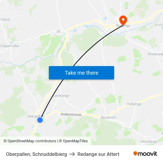 Oberpallen, Schnuddelbierg to Redange sur Attert map