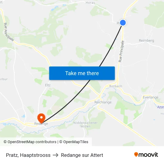 Pratz, Haaptstrooss to Redange sur Attert map