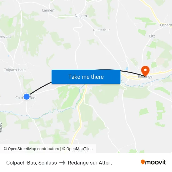 Colpach-Bas, Schlass to Redange sur Attert map