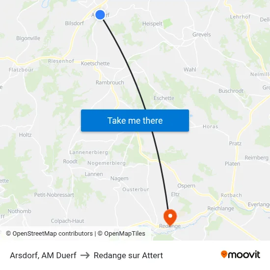 Arsdorf, AM Duerf to Redange sur Attert map