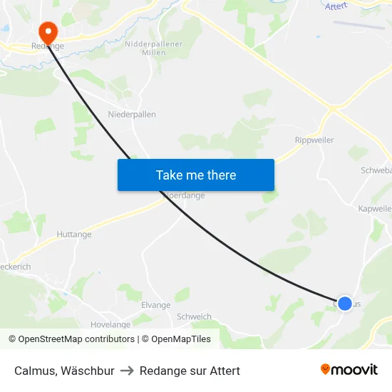 Calmus, Wäschbur to Redange sur Attert map