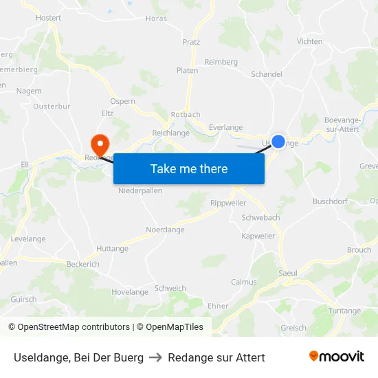 Useldange, Bei Der Buerg to Redange sur Attert map
