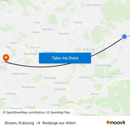 Bissen, Kräizung to Redange sur Attert map