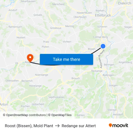 Roost (Bissen), Mold Plant to Redange sur Attert map