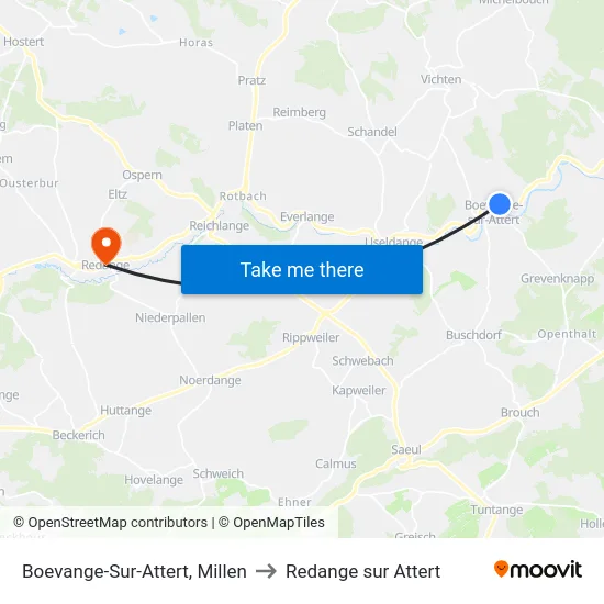 Boevange-Sur-Attert, Millen to Redange sur Attert map
