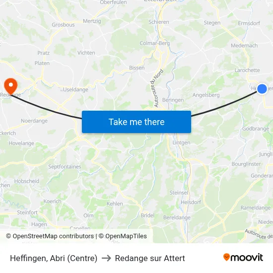 Heffingen, Abri (Centre) to Redange sur Attert map