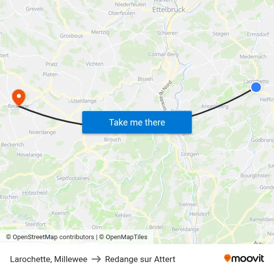 Larochette, Millewee to Redange sur Attert map