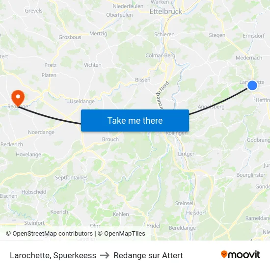 Larochette, Spuerkeess to Redange sur Attert map