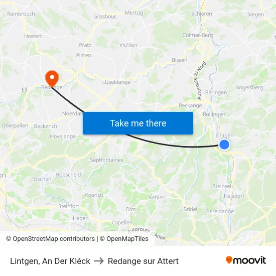 Lintgen, An Der Kléck to Redange sur Attert map