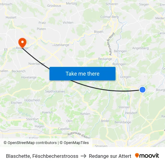 Blaschette, Fëschbecherstrooss to Redange sur Attert map