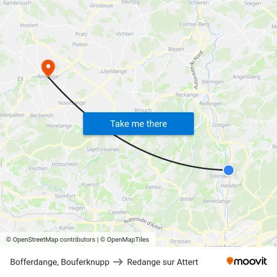 Bofferdange, Bouferknupp to Redange sur Attert map