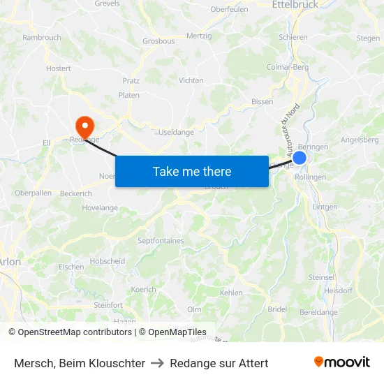 Mersch, Beim Klouschter to Redange sur Attert map