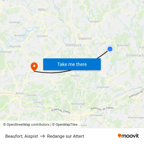 Beaufort, Aispist to Redange sur Attert map