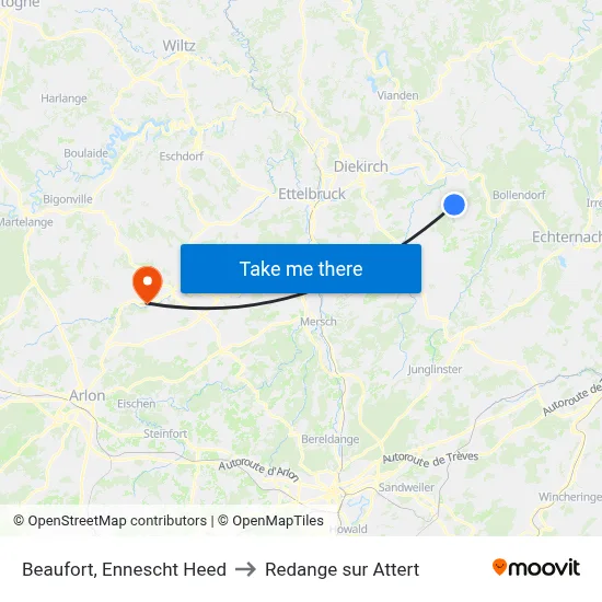 Beaufort, Ennescht Heed to Redange sur Attert map