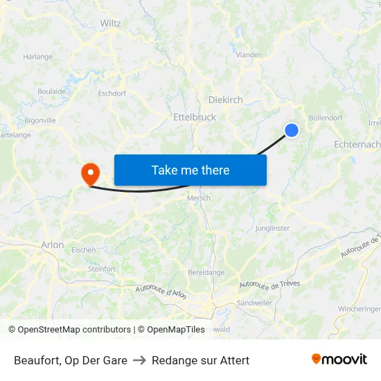 Beaufort, Op Der Gare to Redange sur Attert map