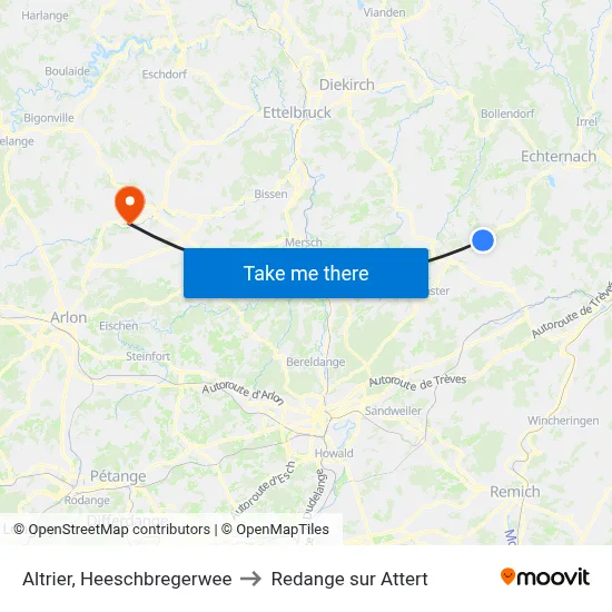 Altrier, Heeschbregerwee to Redange sur Attert map