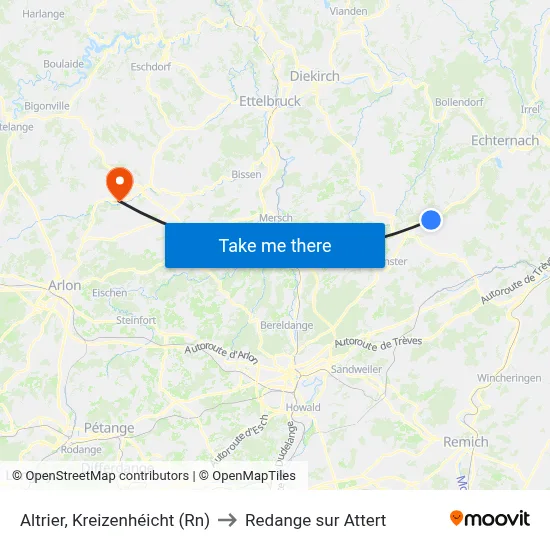 Altrier, Kreizenhéicht (Rn) to Redange sur Attert map