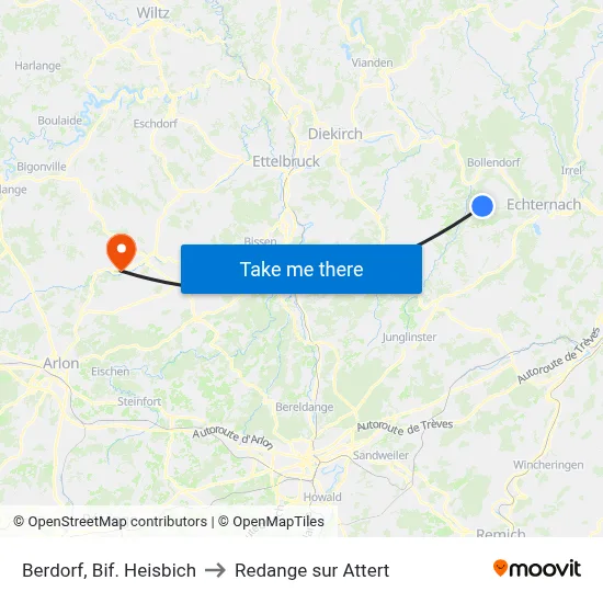 Berdorf, Bif. Heisbich to Redange sur Attert map