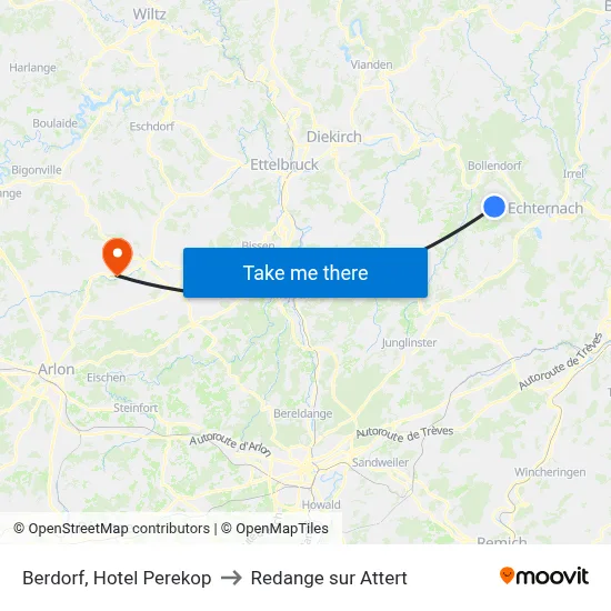 Berdorf, Hotel Perekop to Redange sur Attert map
