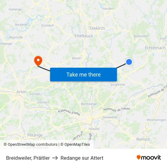 Breidweiler, Präitler to Redange sur Attert map