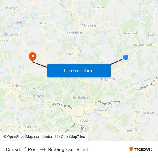 Consdorf, Post to Redange sur Attert map