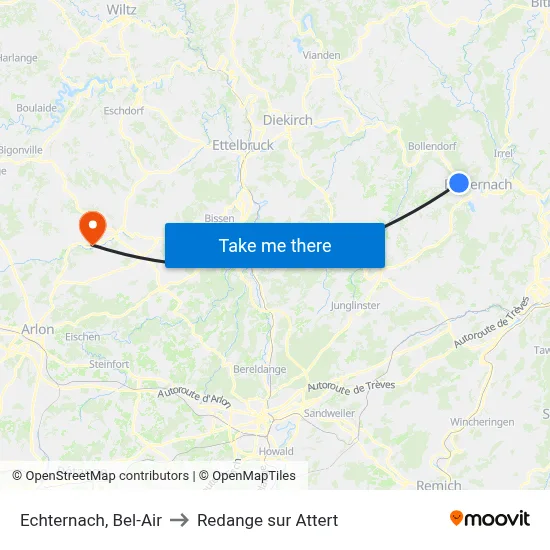 Echternach, Bel-Air to Redange sur Attert map