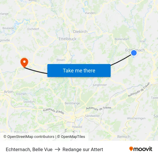 Echternach, Belle Vue to Redange sur Attert map