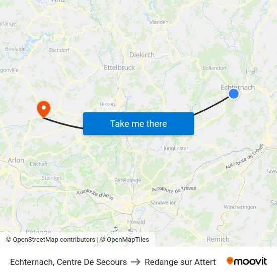 Echternach, Centre De Secours to Redange sur Attert map