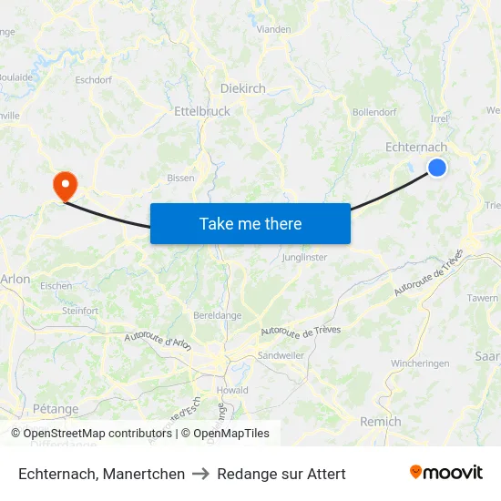 Echternach, Manertchen to Redange sur Attert map
