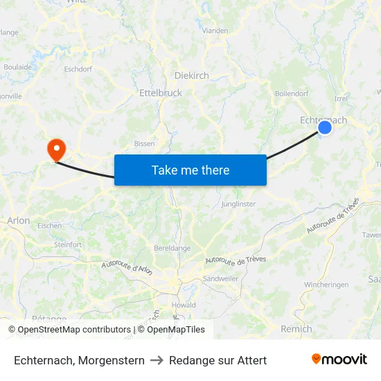 Echternach, Morgenstern to Redange sur Attert map