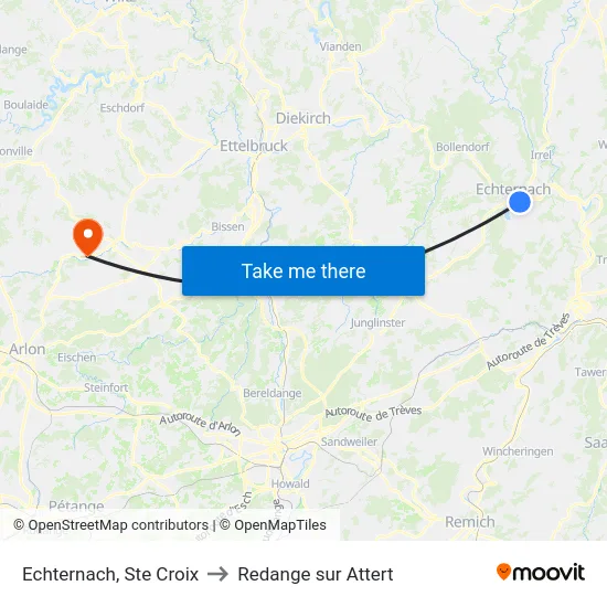 Echternach, Ste Croix to Redange sur Attert map