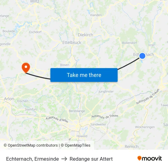 Echternach, Ermesinde to Redange sur Attert map