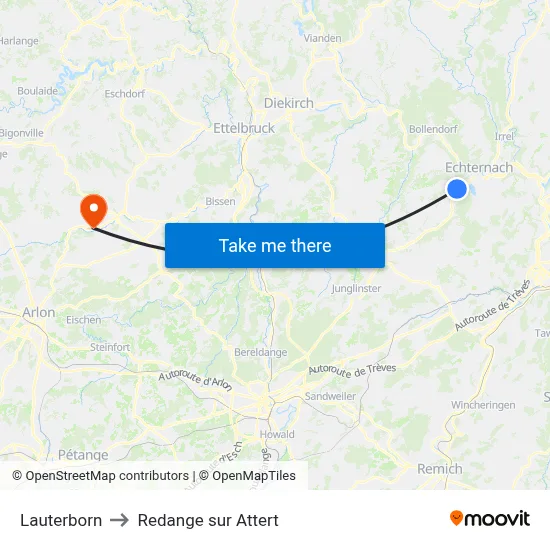 Lauterborn to Redange sur Attert map