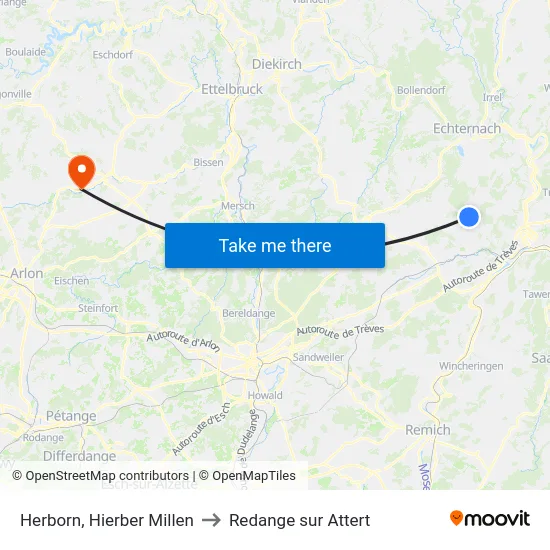 Herborn, Hierber Millen to Redange sur Attert map