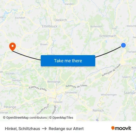 Hinkel, Schiltzhaus to Redange sur Attert map