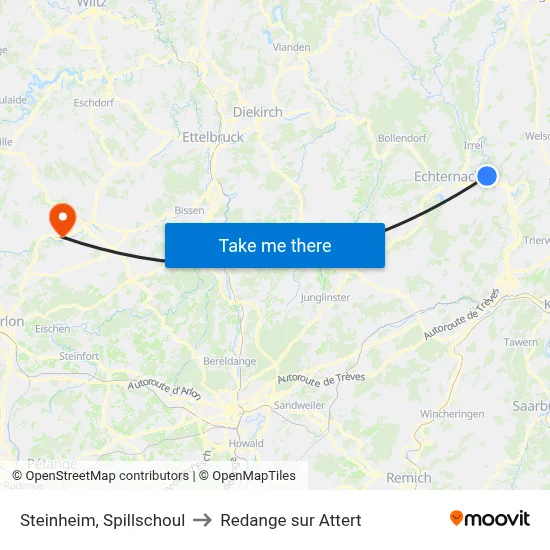 Steinheim, Spillschoul to Redange sur Attert map