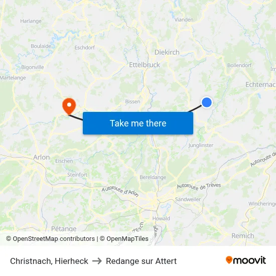 Christnach, Hierheck to Redange sur Attert map