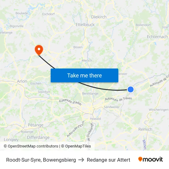 Roodt-Sur-Syre, Bowengsbierg to Redange sur Attert map