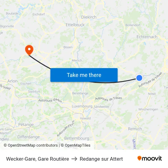 Wecker-Gare, Gare Routière to Redange sur Attert map