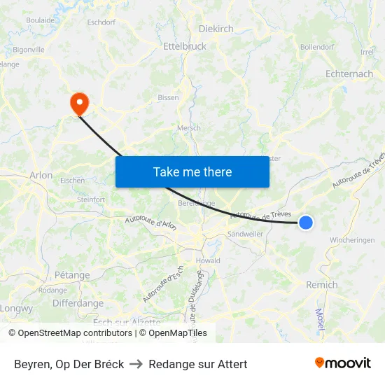 Beyren, Op Der Bréck to Redange sur Attert map