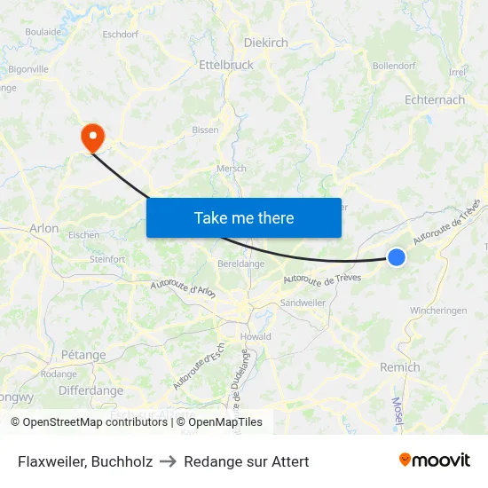 Flaxweiler, Buchholz to Redange sur Attert map